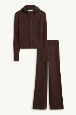 Set - Strickjacke und Stoffhose - 2 teilig - Zopfmuster