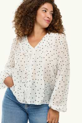 Chiffon blouse with V-neck - polka dot