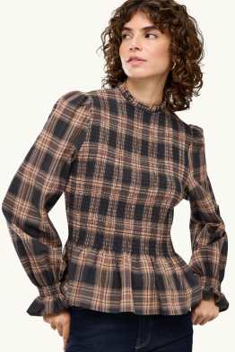 Blouse - check - smocked