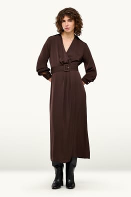 Vestito a portafoglio in raso con cintura - straight fit