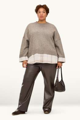 Pantaloni de stofă - talie medie - straight leg - imitație de piele