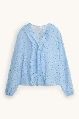 Chiffon blouse with V-neck - polka dot