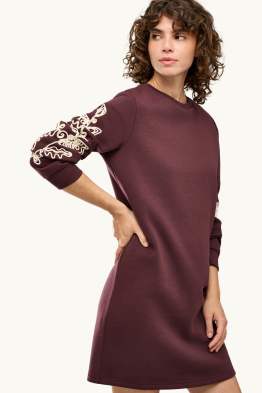 Vestito di felpa - straight fit - ricamato - a fiori