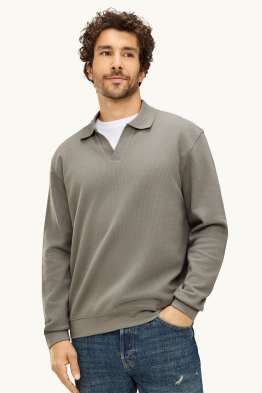 Long sleeve polo shirt - regular fit - ribbed