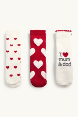 Lot de 3 paires - petits cœurs - chaussettes à noppes pour bébé avec motif