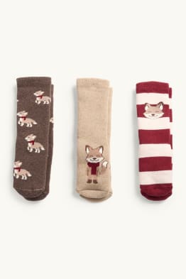 Multipack of 3 - fox - baby slipper socks with motif
