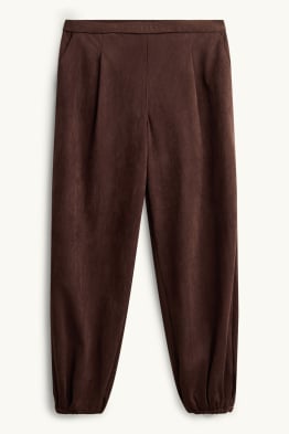 Pantaloni - talie medie - balloon leg - imitație de piele întoarsă