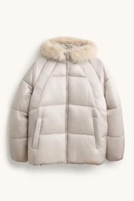 Chaqueta acolchada con capucha y pelo sintético - forrada
