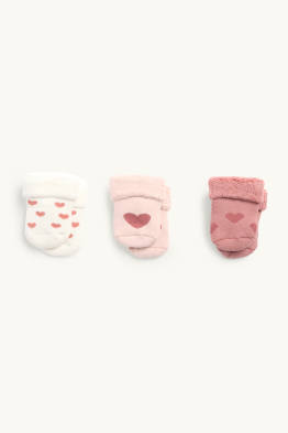 Lot de 3 paires - petit cœur - chaussettes pour nouveau-né à motif
