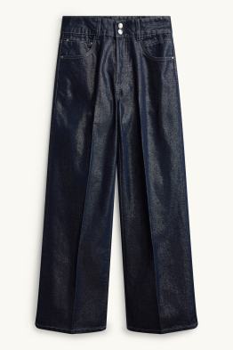 Wide leg jeans - mid-rise waist - shiny
