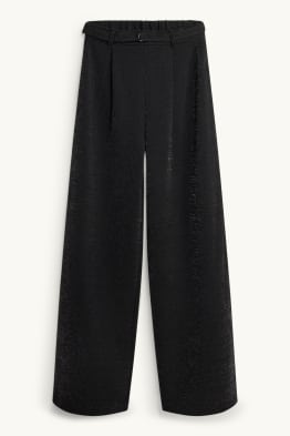 Cloth trousers with belt - high waist - wide leg - shiny