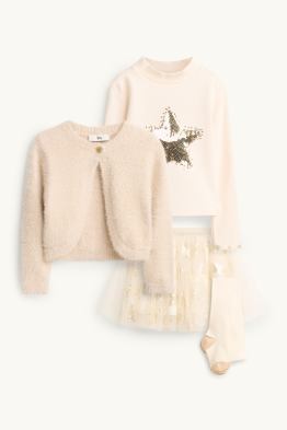 Étoile - ensemble - gilet en maille, haut à manches longues, jupe, collants