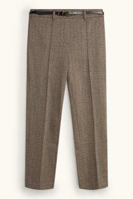 Cloth trousers with belt - mid-rise waist - tapered fit - patterned