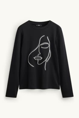 Langarmshirt mit Strasssteinen - Regular Fit