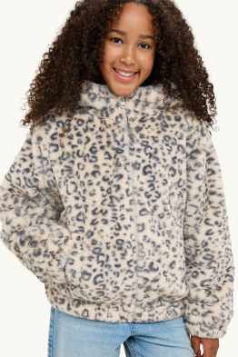Veste imitation fourrure à capuche - à motif
