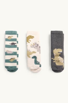 Multipack 3er - Dino - Baby-Noppensocken mit Motiv