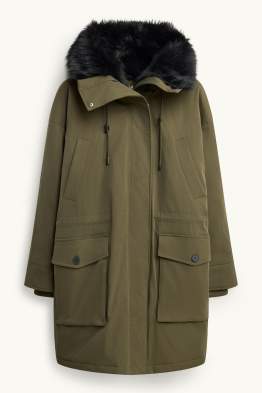 Parka avec capuche et garniture en imitation fourrure - déperlante