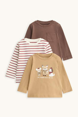 Multipack 3er - Hündchen und Maus - Baby-Langarmshirt