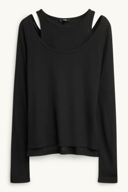 Longsleeve - regular fit - ribstof - 2-in-1-look