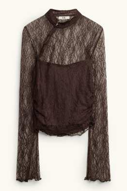 Spitzen-Langarmshirt - Slim Fit