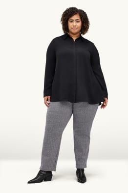 Žerzejové kalhoty - mid waist - tapered fit - se vzorem