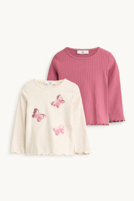 Set van 2 - longsleeve - geribd - glanseffect
