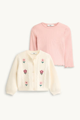 Bloem - set - gebreid vest en longsleeve - 2-delig