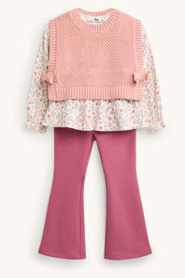 Set - top in maglia, blusa e leggings svasati - 3 pezzi