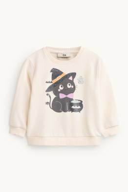 Halloween - gatto e cappello da strega - felpa - effetto brillante
