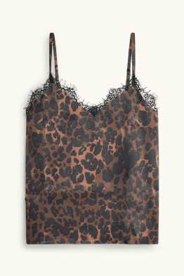 Crop Satin-Top - Leo-Print