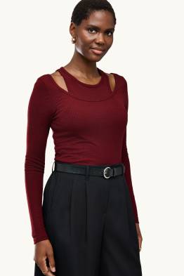 Haut à manches longues - regular fit - finition côtelée - look 2-en-1