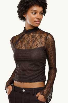Spitzen-Langarmshirt - Slim Fit