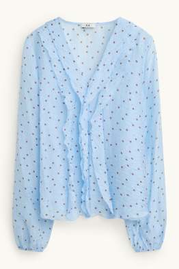 Chiffon blouse with V-neck - polka dot
