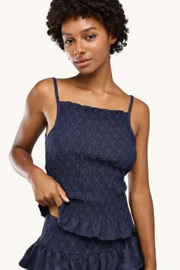 Top - gesmokt - Broderie Anglaise