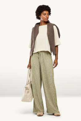 Pantalon - mid waist - wide leg - geruit