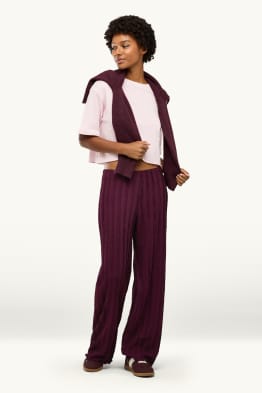 Jersey broek - mid waist - wide leg - met structuur