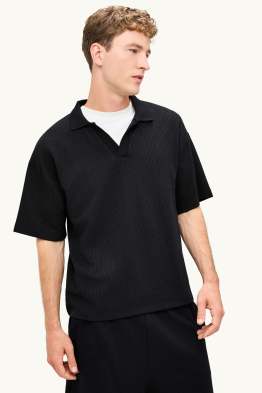 Knitted polo shirt - oversized - textured