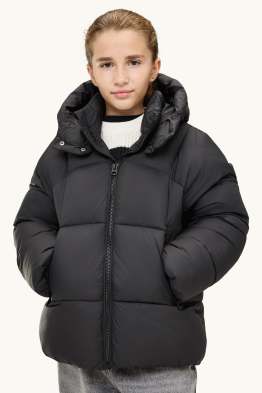 Quilted jacket with hood - lined - water-repellent