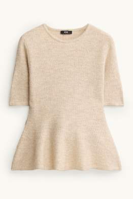Strickpullover - kurzarm - gerippt