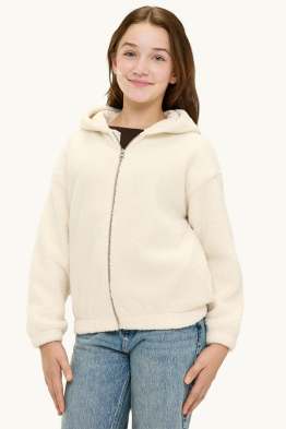 Giacca in pelo teddy con cappuccio