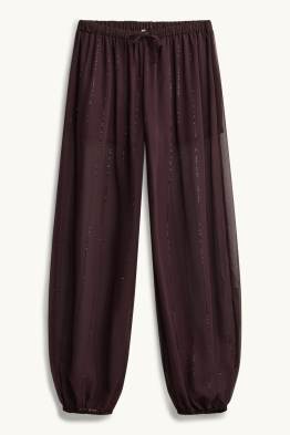 Harem trousers - mid-rise waist - balloon leg - shiny