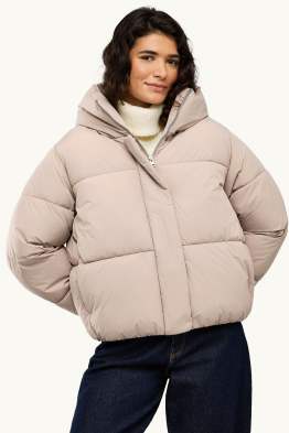 Quilted jacket with hood - lined - water-repellent