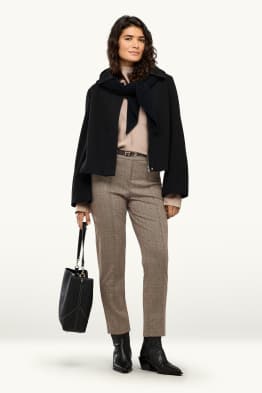 Cloth trousers with belt - mid-rise waist - tapered fit - patterned