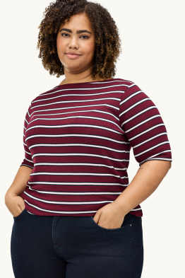 T-Shirt - Regular Fit - gerippt - gestreift