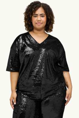 Blouse met pailletten en V-hals