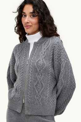 Strickjacke mit Kaschmir-Anteil - Woll-Mix - Zopfmuster