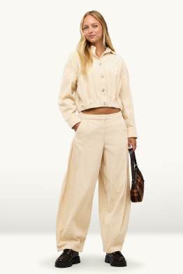 Corduroy trousers - mid-rise waist - barrel leg