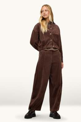 Corduroy trousers - mid-rise waist - barrel leg