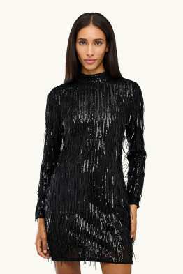 Vestito in chiffon e paillettes con frange - straight fit