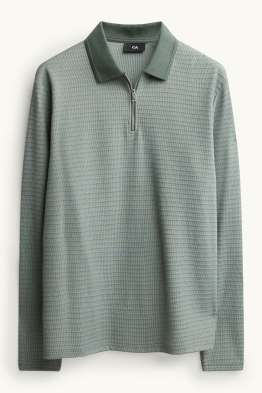 Langarm-Poloshirt - Regular Fit - gerippt